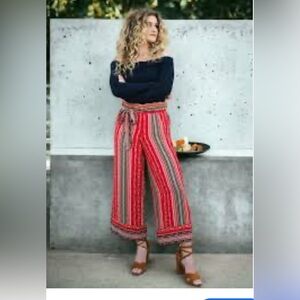 Loft Striped Red Wide-Leg Pants